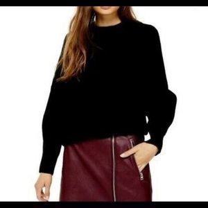 Topshop Black crew neck ribbed oversized sweater SZ 12